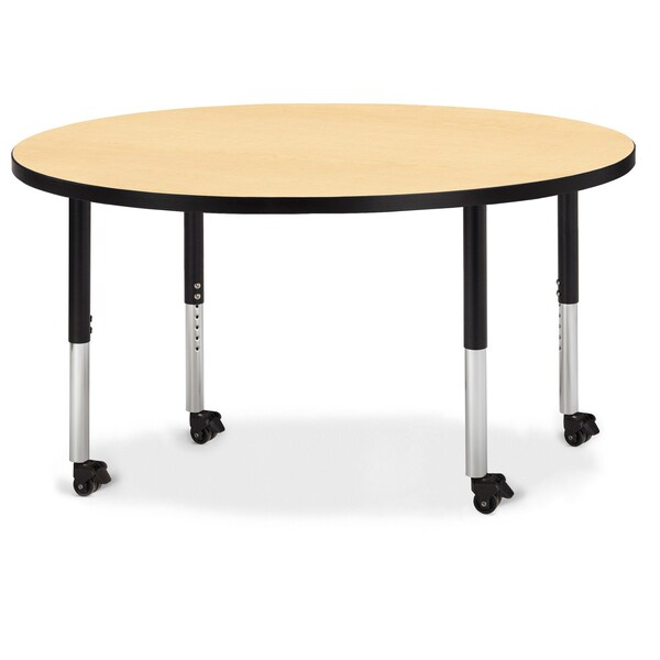 Berries Round Activity Table, 48 in. Diameter, Mobile, Maple/Black/Black